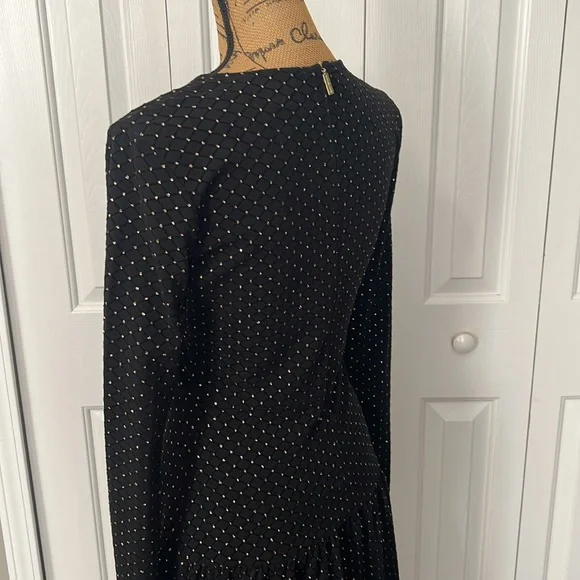 Michael Kors Black & Gold Fit & Flare Long Sleeve Dress - Picture 7 of 9